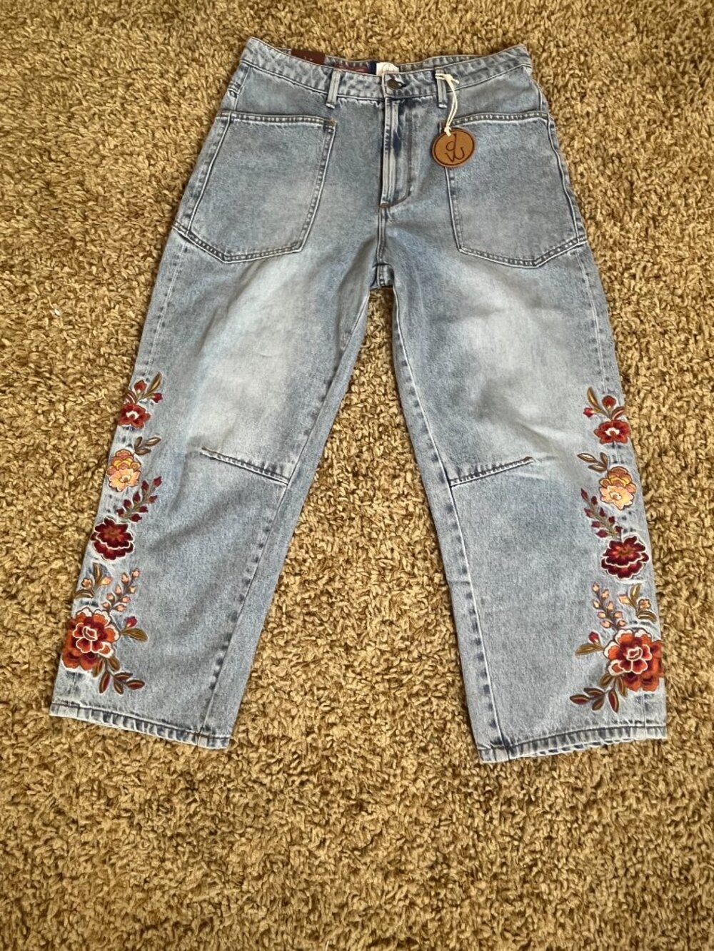 Driftwood Barbara Barrel Women's New Jeans with Floral Embroidery, Size 10 - Picture 2 of 15